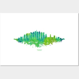 Philadelphia City Skyline - Watercolor Green, blue Posters and Art